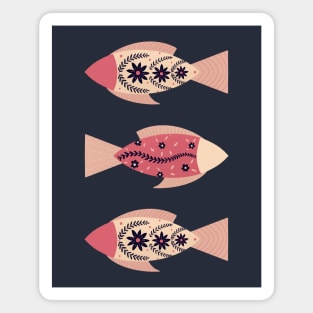Pink and navy floral fishes Magnet